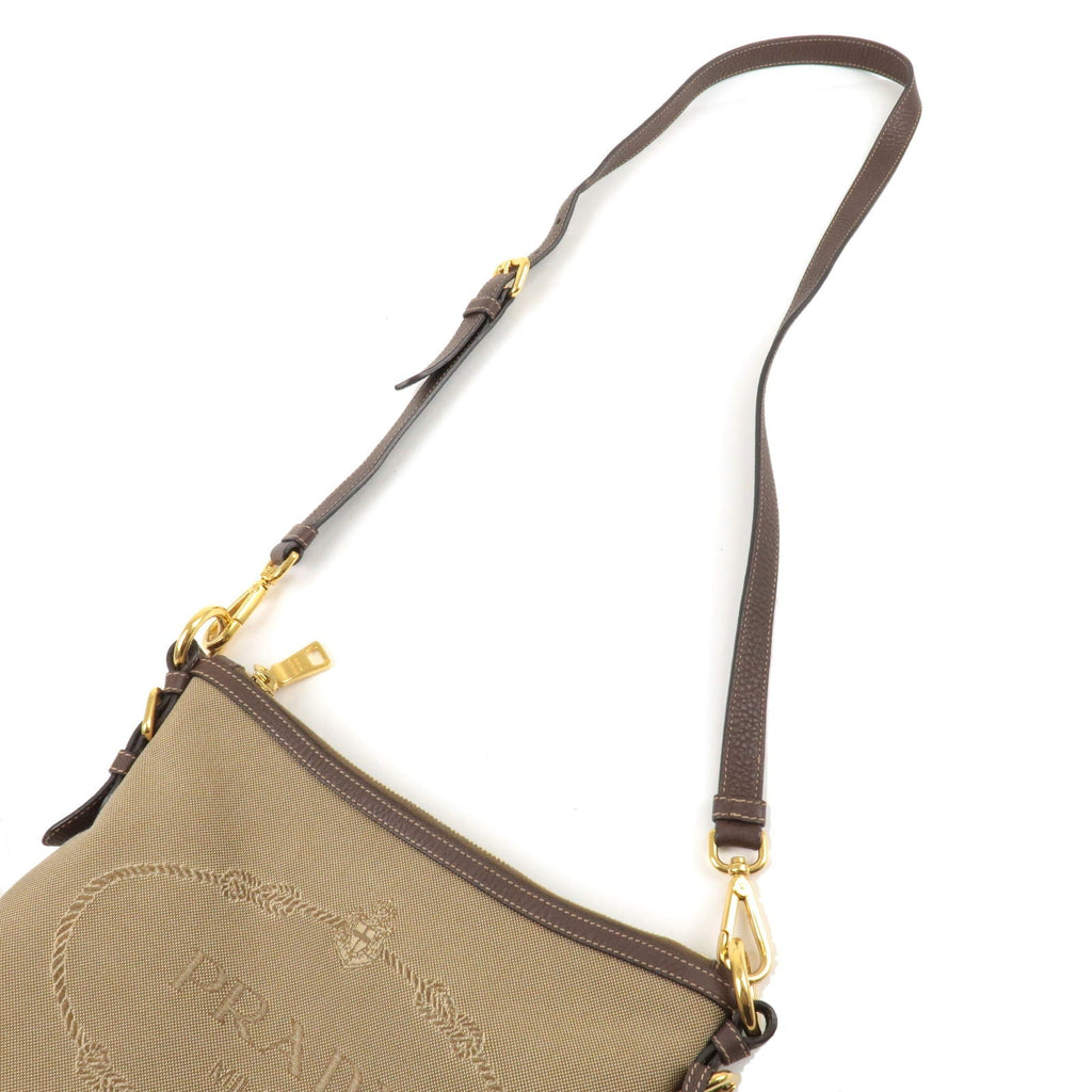 Prada Logo Jacquard Leather Shoulder Bag Beige Br BT0867