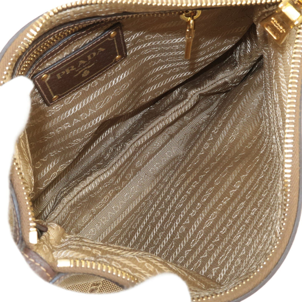 Prada Logo Jacquard Leather Shoulder Bag Beige Br BT0867
