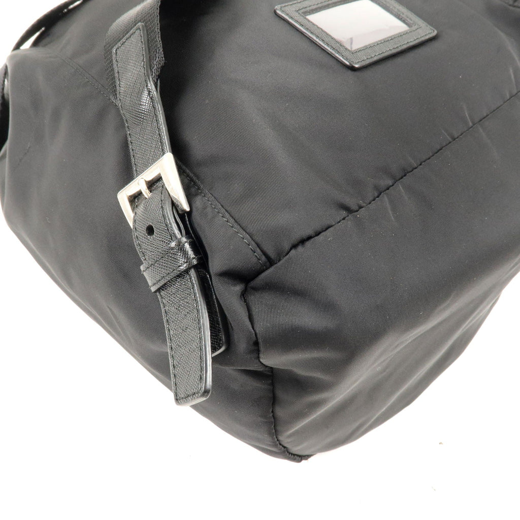 Prada Logo Nylon Leather Back Pack Ruck Sack Bag Nero Black