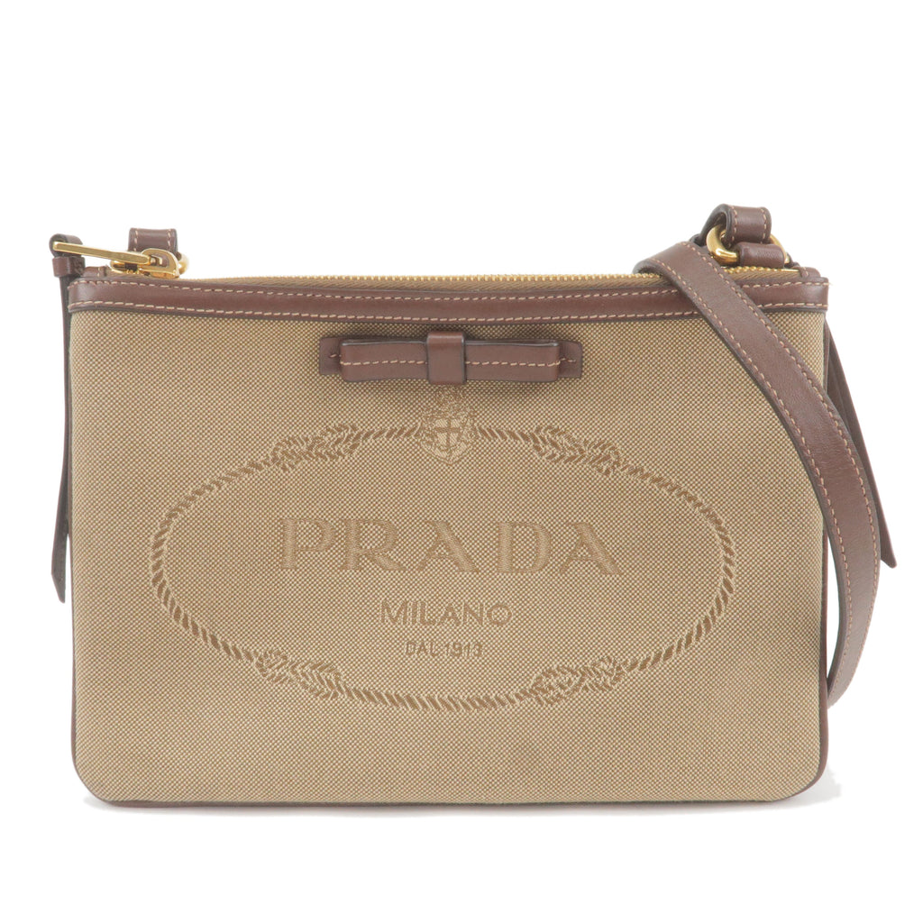 Prada Logo Jacquard Leather Shoulder Bag Beige Br 1BH046