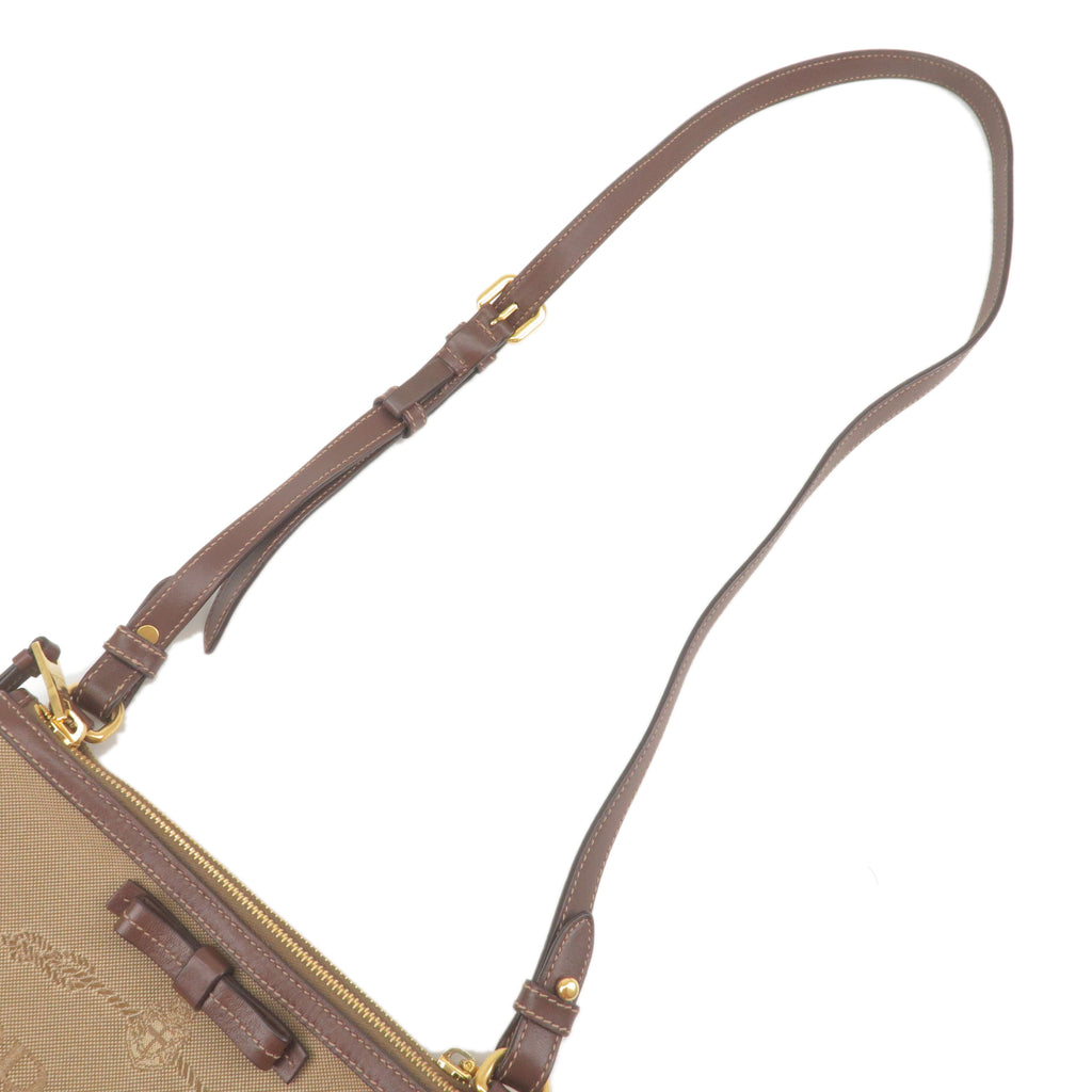Prada Logo Jacquard Leather Shoulder Bag Beige Br 1BH046