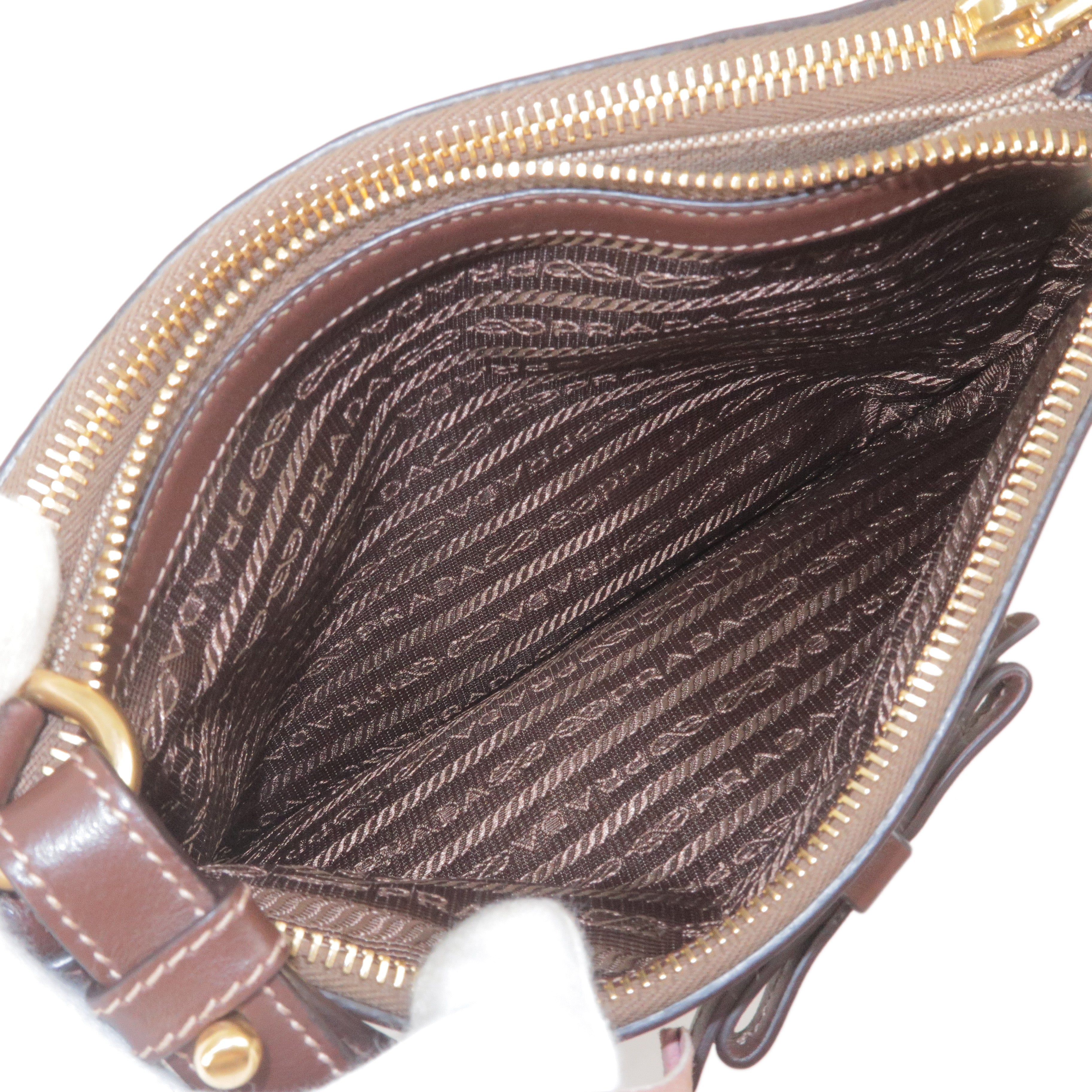 Prada Logo Jacquard Leather Shoulder Bag Beige Br 1BH046