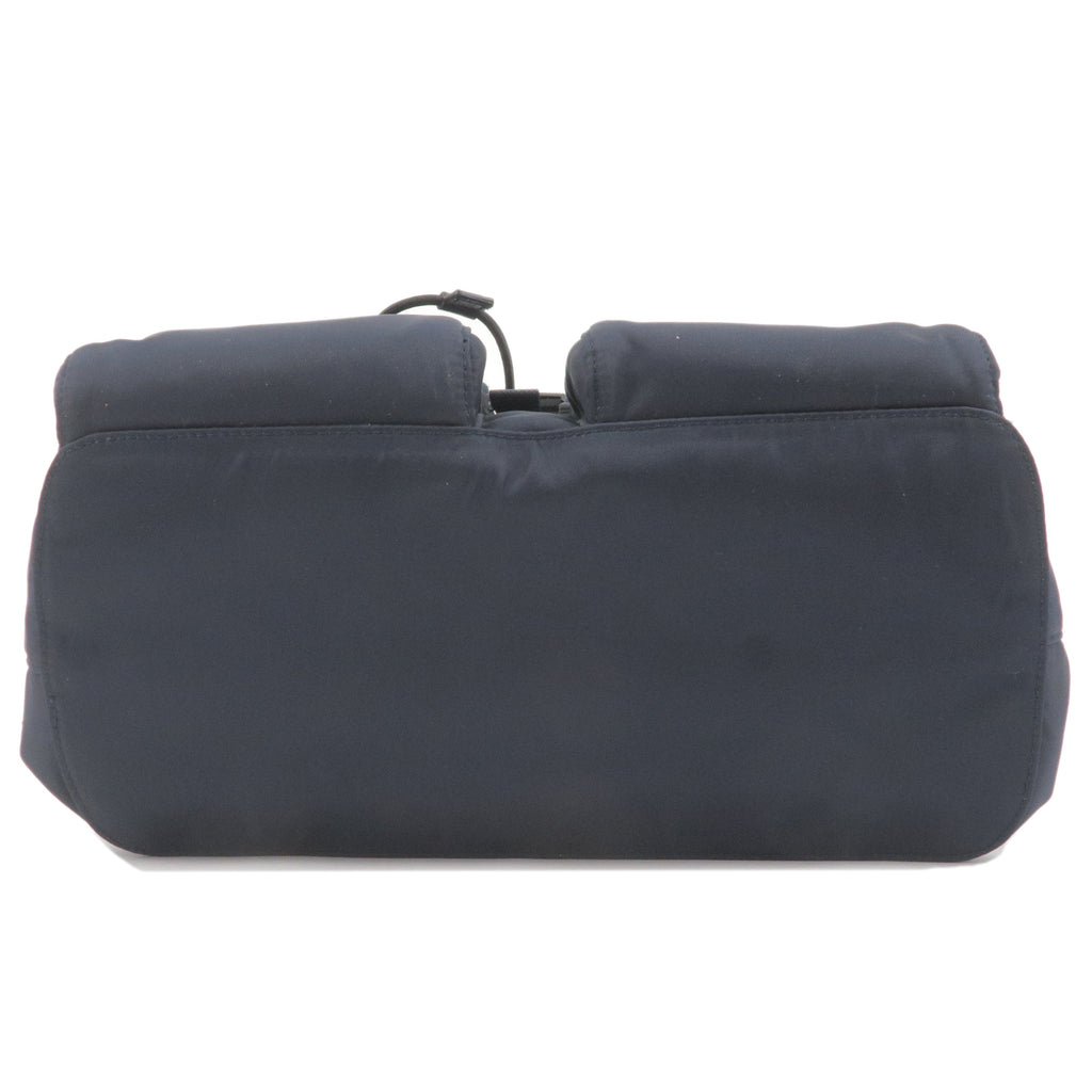 Prada Logo Nylon Leather Ruck Sack Back Pack Bag Navy 1BZ070