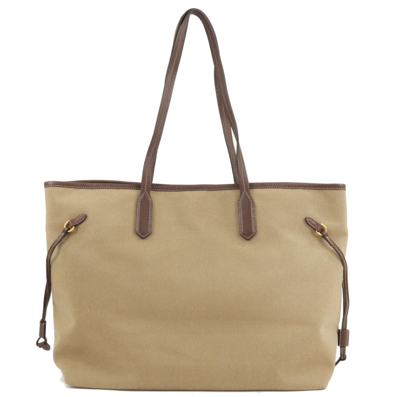 Prada Logo Jacquard Leather Tote Bag Hand Bag Beige Br
