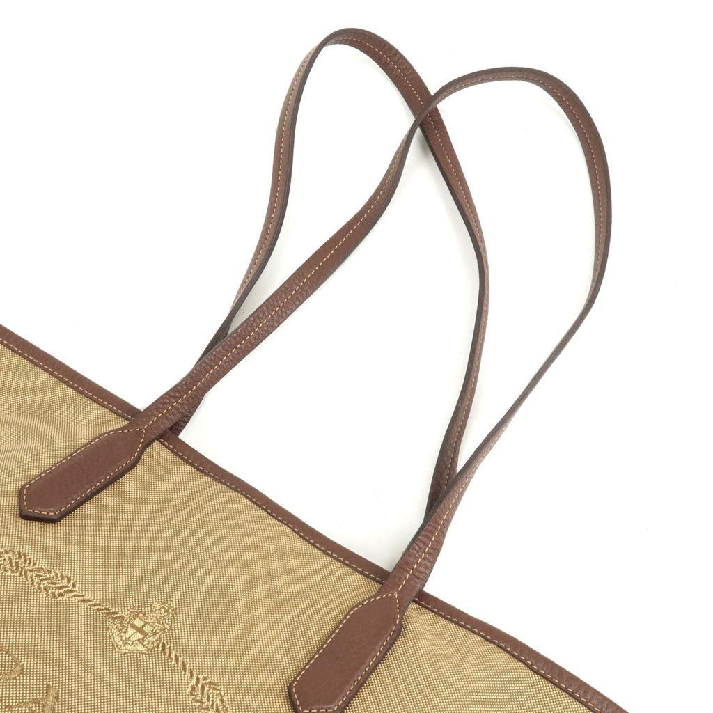 Prada Logo Jacquard Leather Tote Bag Hand Bag Beige Br