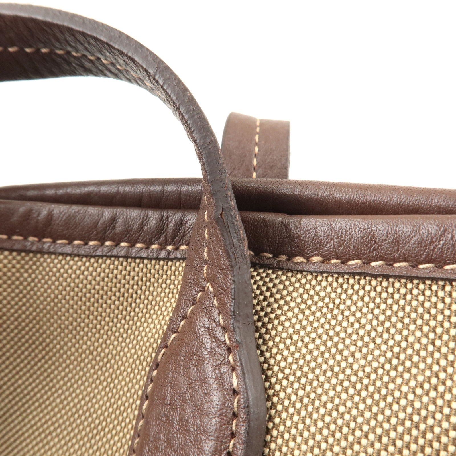 Prada Logo Jacquard Leather Tote Bag Hand Bag Beige Br
