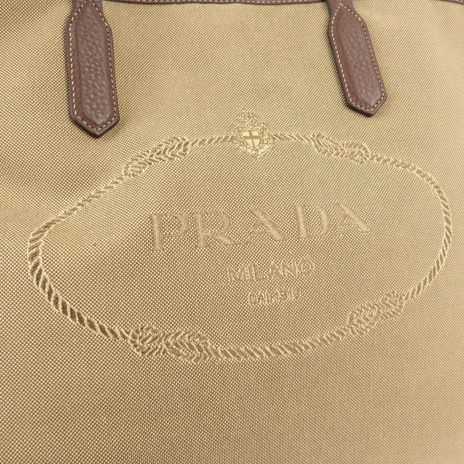 Prada Logo Jacquard Leather Tote Bag Hand Bag Beige Br