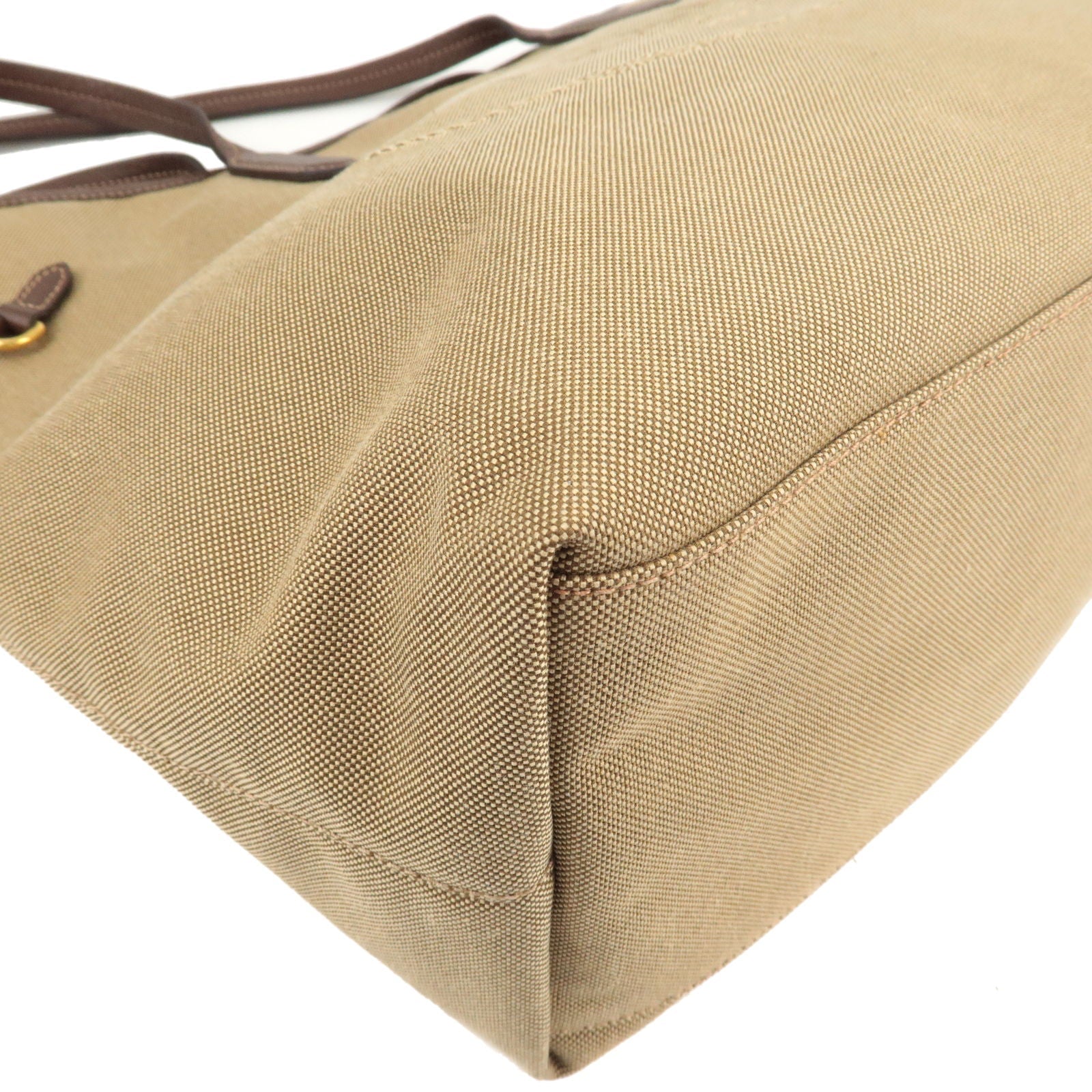 Prada Logo Jacquard Leather Tote Bag Hand Bag Beige Br
