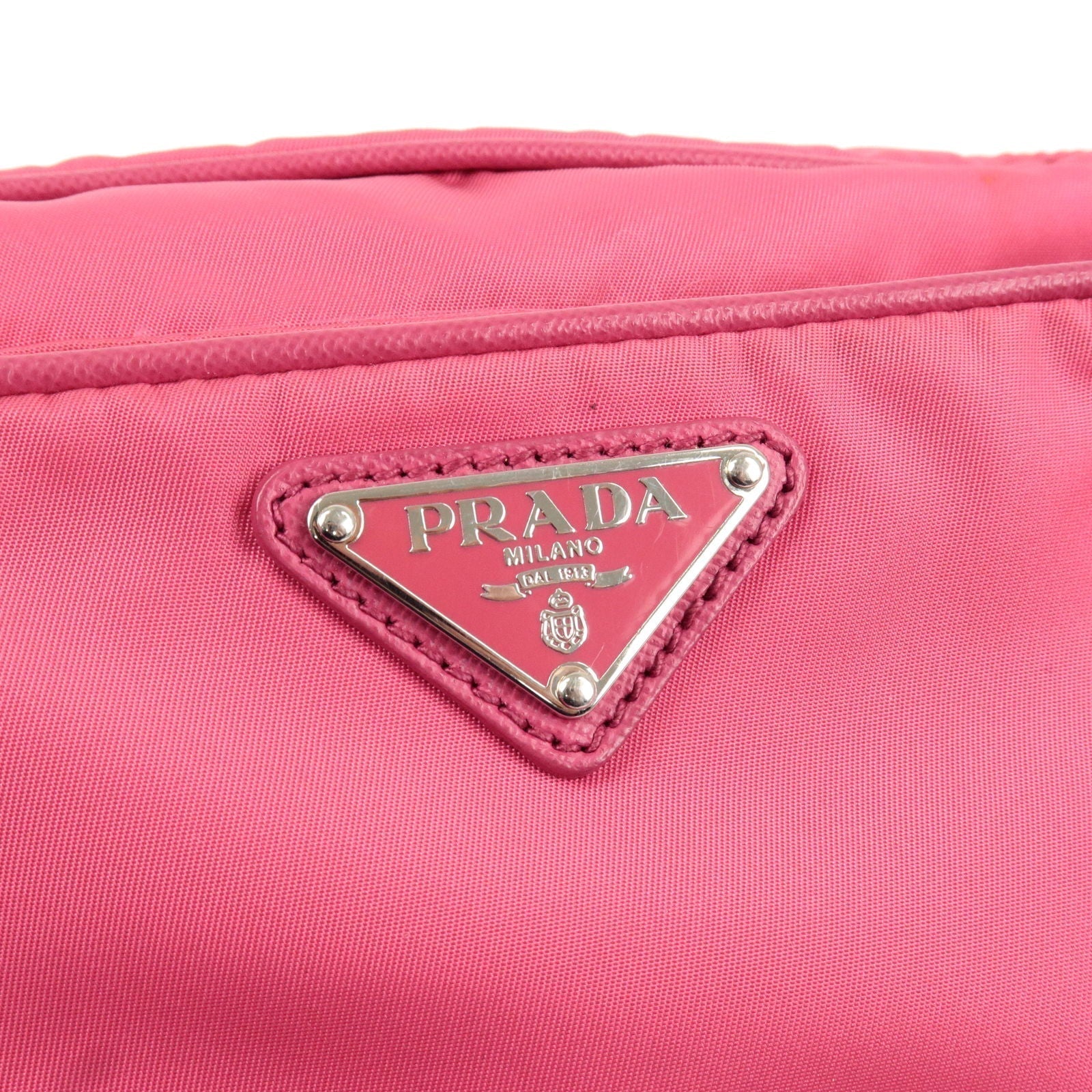 Prada Logo Nylon Leather Crossbody Shoulder Bag FUXIA Pink BT1010