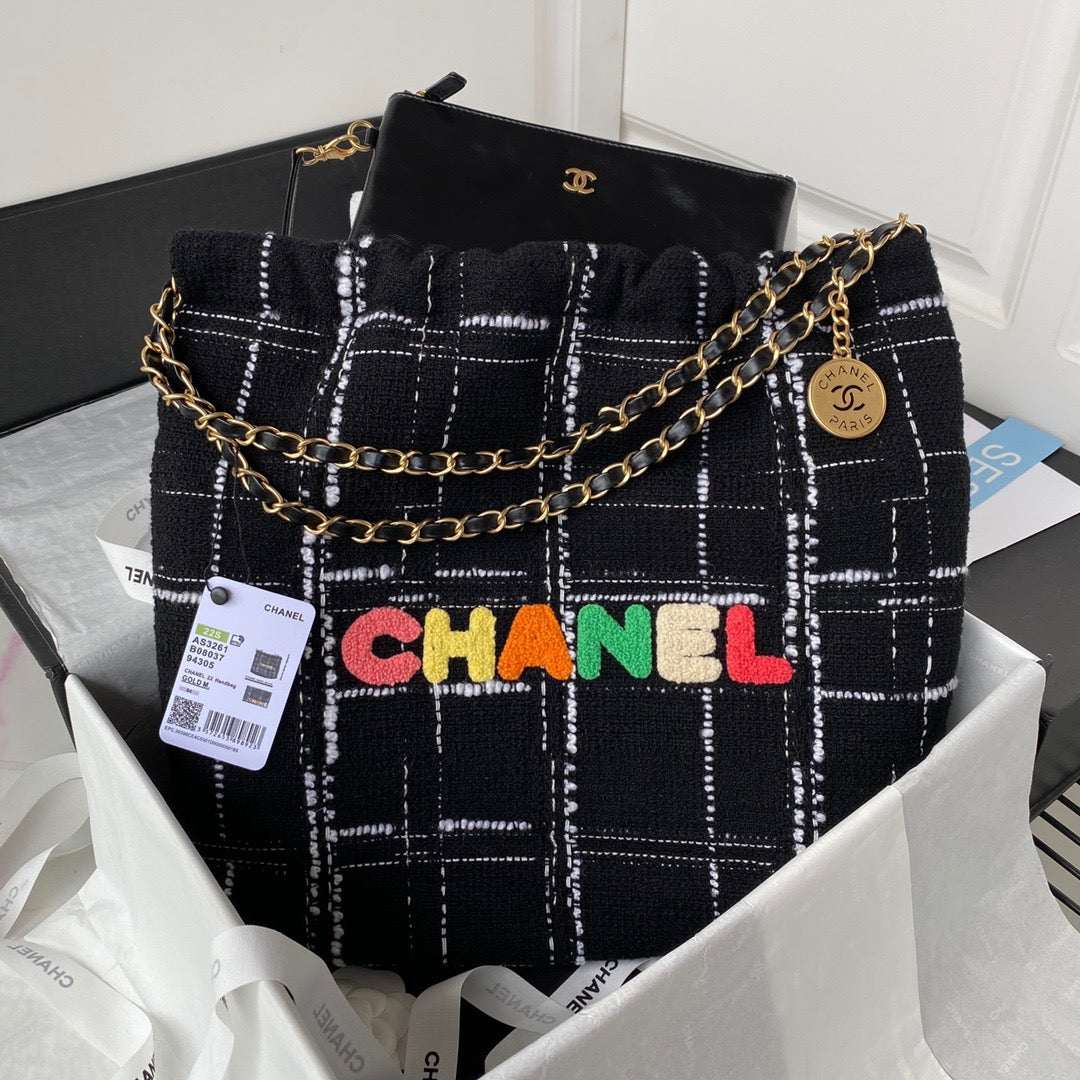 Chanel 22 Handbag Gold Hardware Black For Women Handbags, Shoulder Bags 18.3in/47cm AS3262 B08553 NJ058
