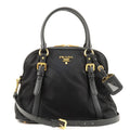 Prada Logo Nylon Leather 2Way Bag Hand Bag Black NERO 1BB013
