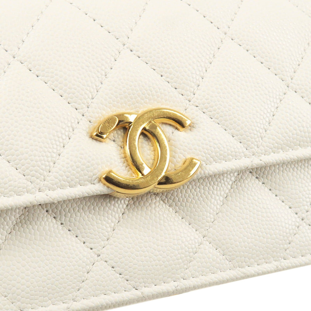 CHANEL Matelasee Caviar Skin 2Way Chain Shoulder Bag White
