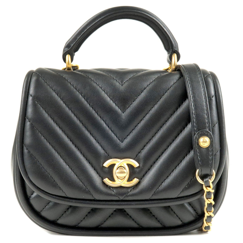 CHANEL V Stitch Lamb Skin 2Way Chain Shoulder Bag Black
