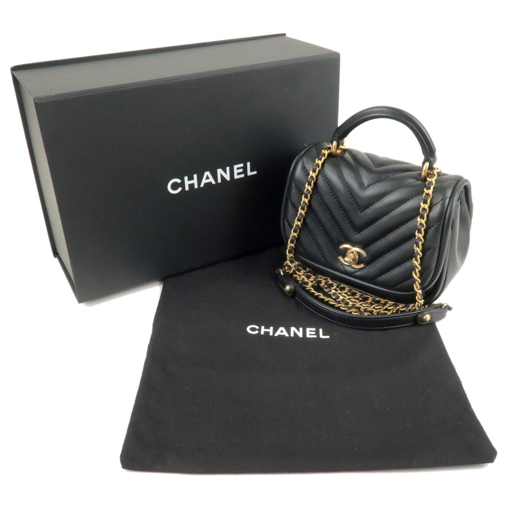 CHANEL V Stitch Lamb Skin 2Way Chain Shoulder Bag Black
