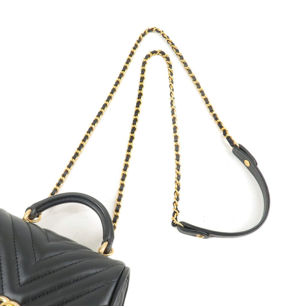 CHANEL V Stitch Lamb Skin 2Way Chain Shoulder Bag Black