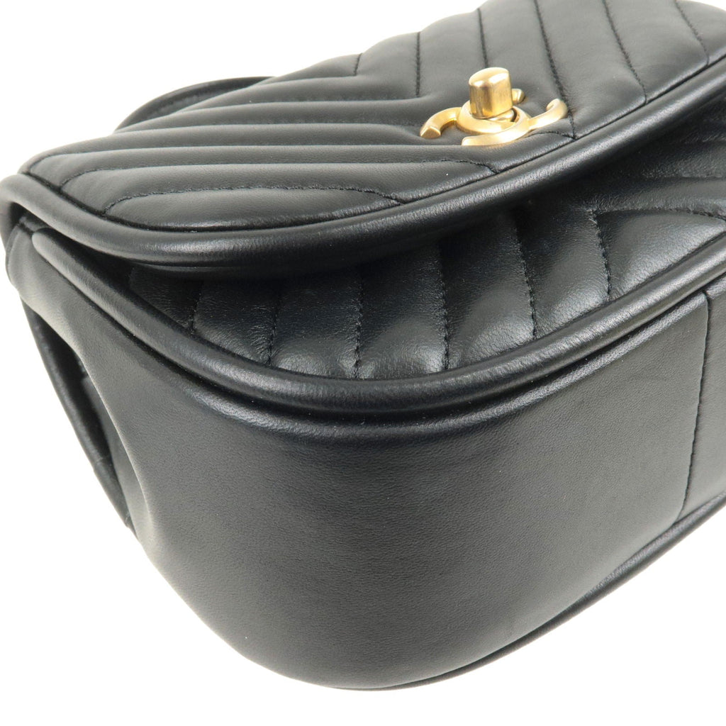 CHANEL V Stitch Lamb Skin 2Way Chain Shoulder Bag Black