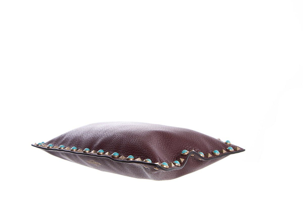 Valentino Plum Leather Rockstud Turquoise Accent Clutch