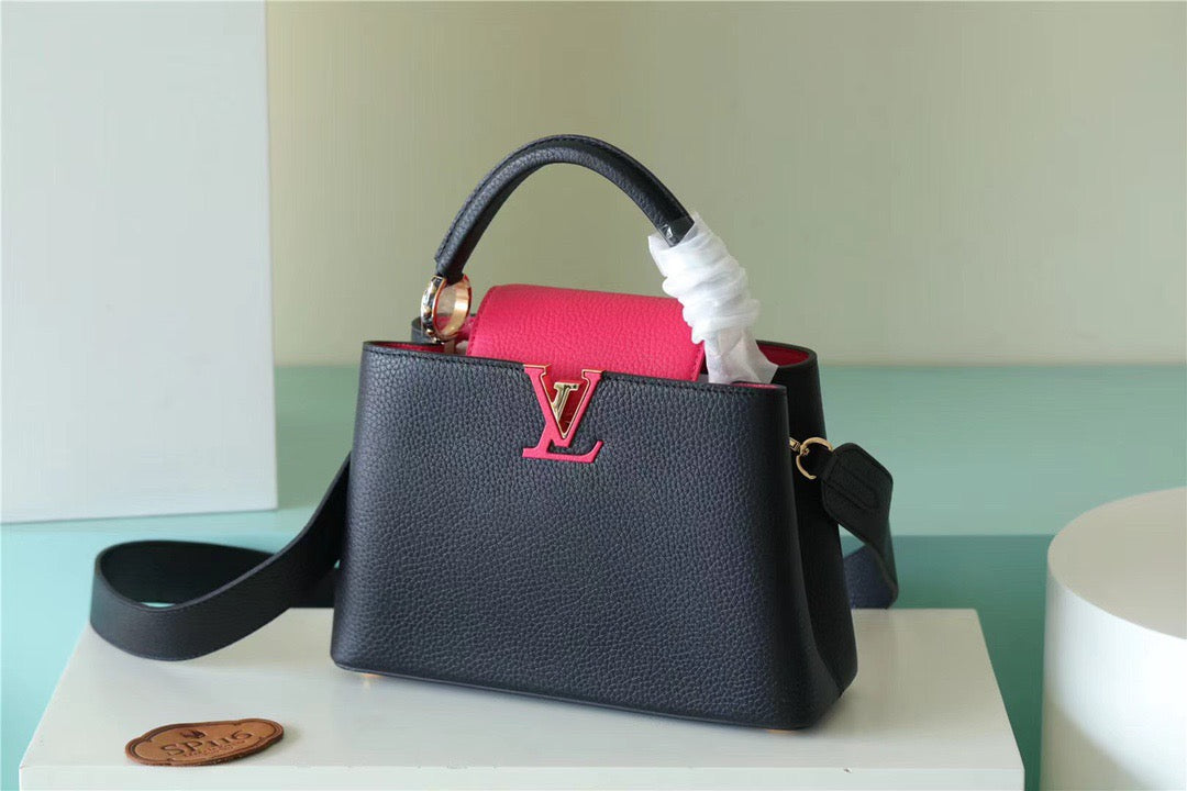 Louis Vuitton Capucines Taurillon Black/ Rose Berlingot For Women, WomenÃƒÂ¢Ã¢â€šÂ¬Ã¢â€žÂ¢s Bags, Shoulder And Crossbody Bags 10.6in/27cm Louis Vuitton