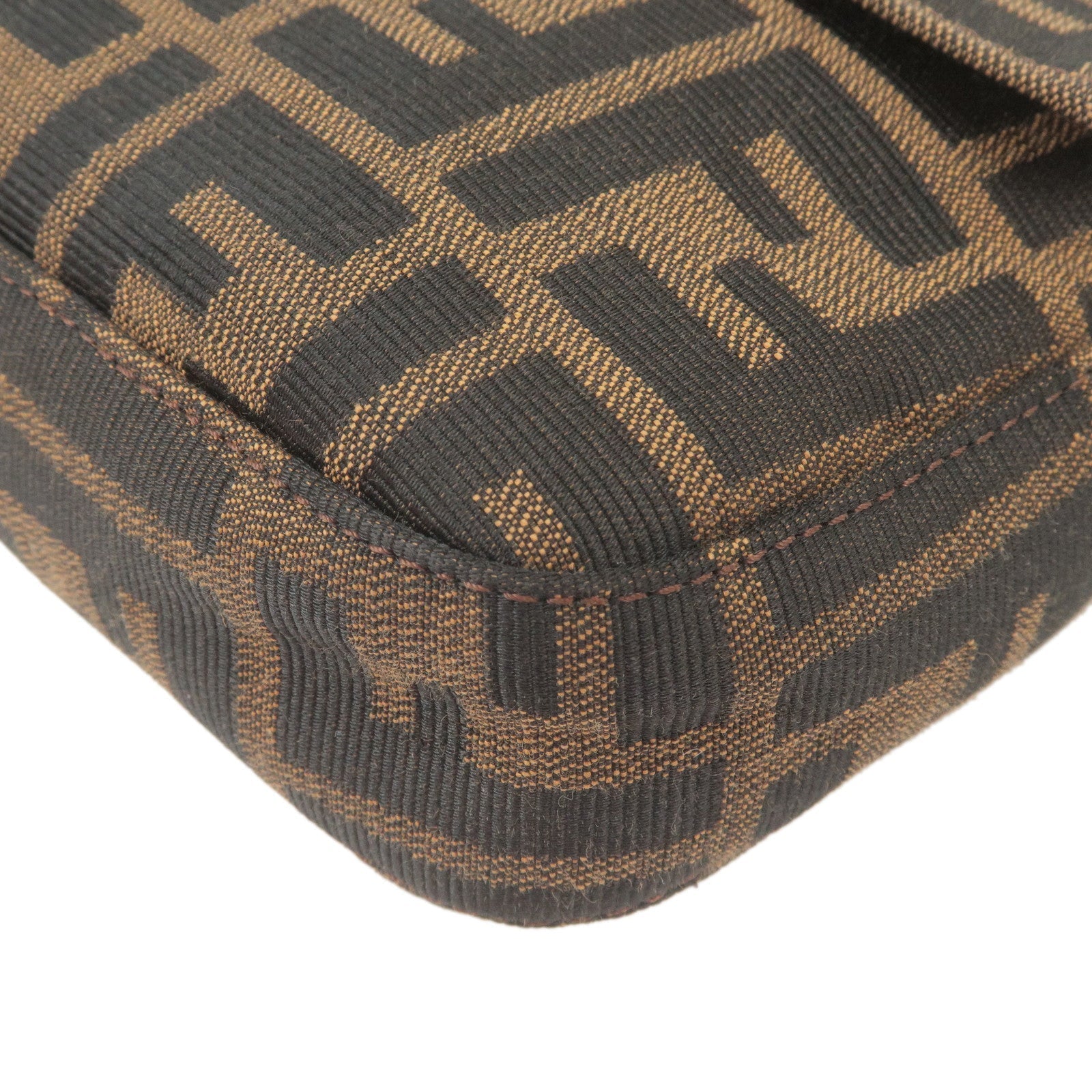 FENDI Zucca Mamma Baguette Canvas Leather Shoulder Bag Brown 26424