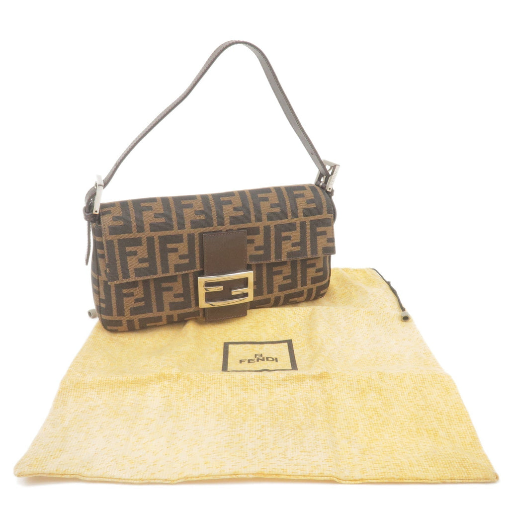 FENDI Zucca Mamma Baguette Canvas Leather Shoulder Bag Brown 26424