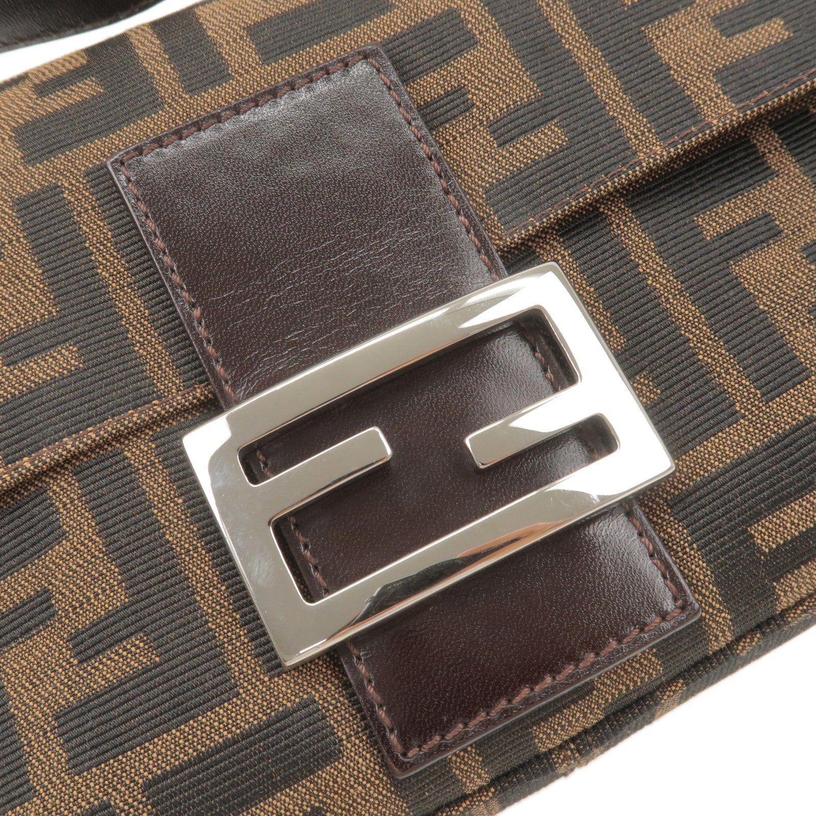 FENDI Zucca Mamma Baguette Canvas Leather Shoulder Bag Brown 26424