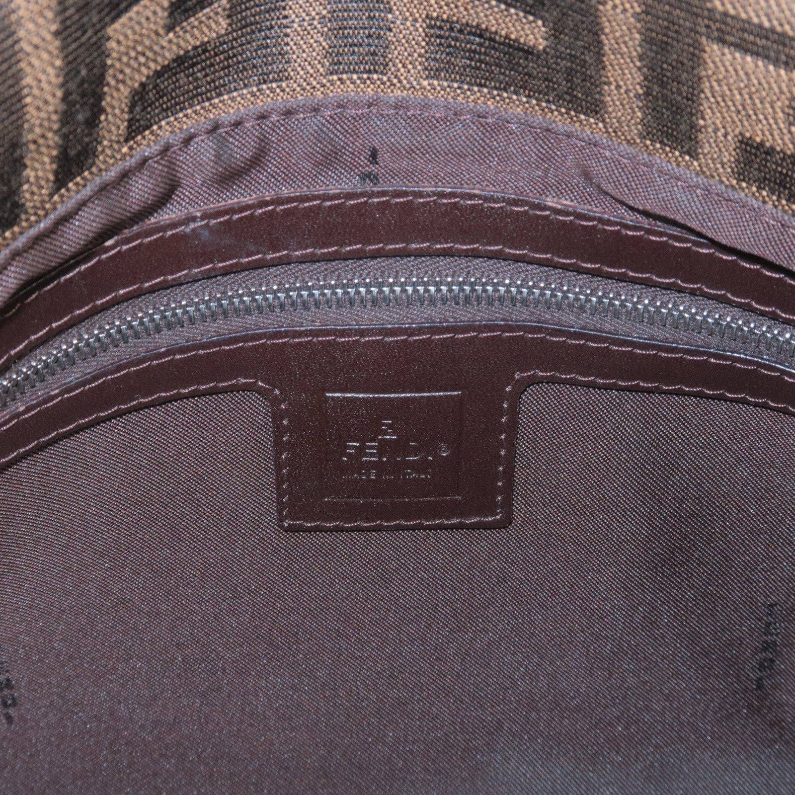 FENDI Zucca Canvas Leather Shoulder Bag Brown Black 26325