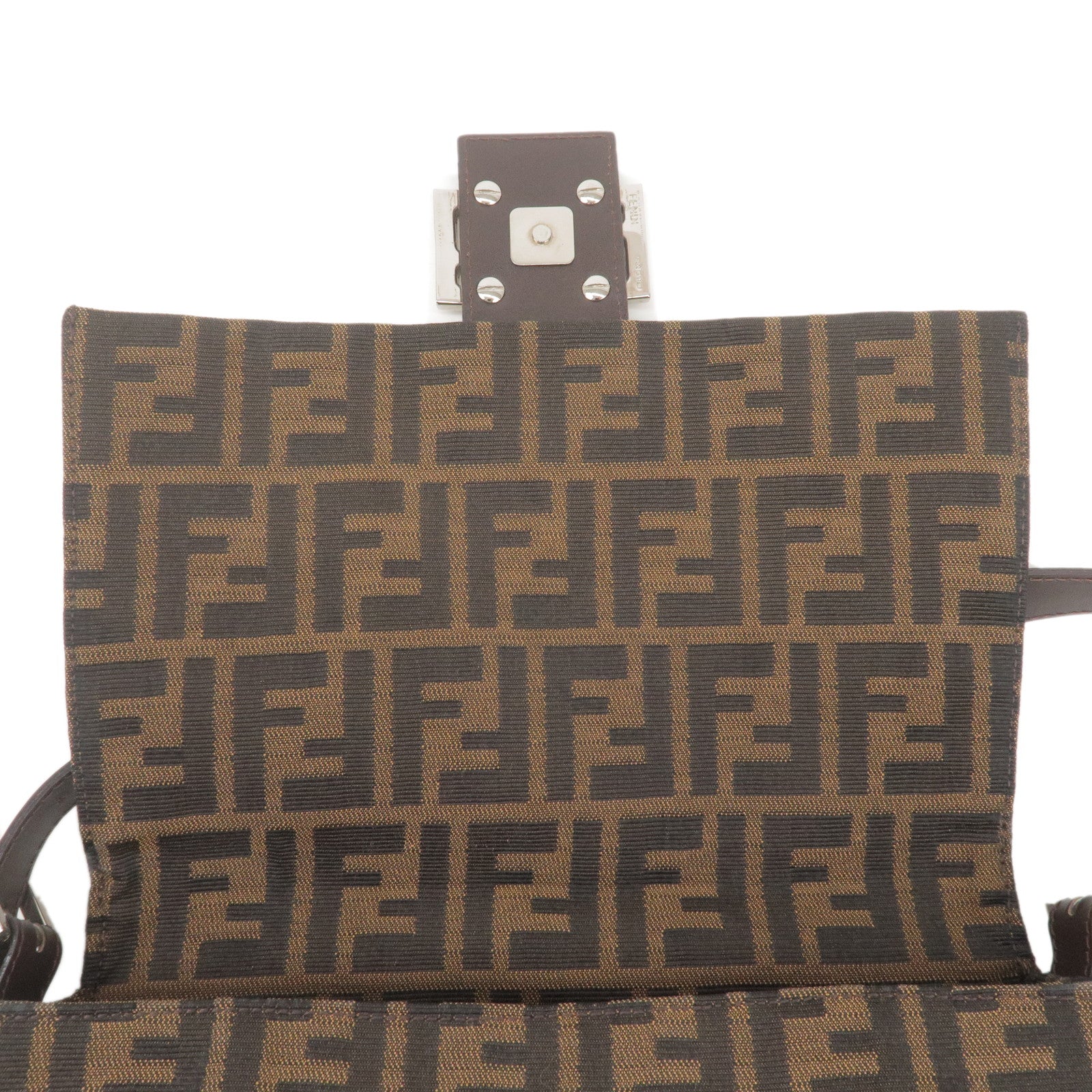 FENDI Zucca Canvas Leather Shoulder Bag Brown Black 26325