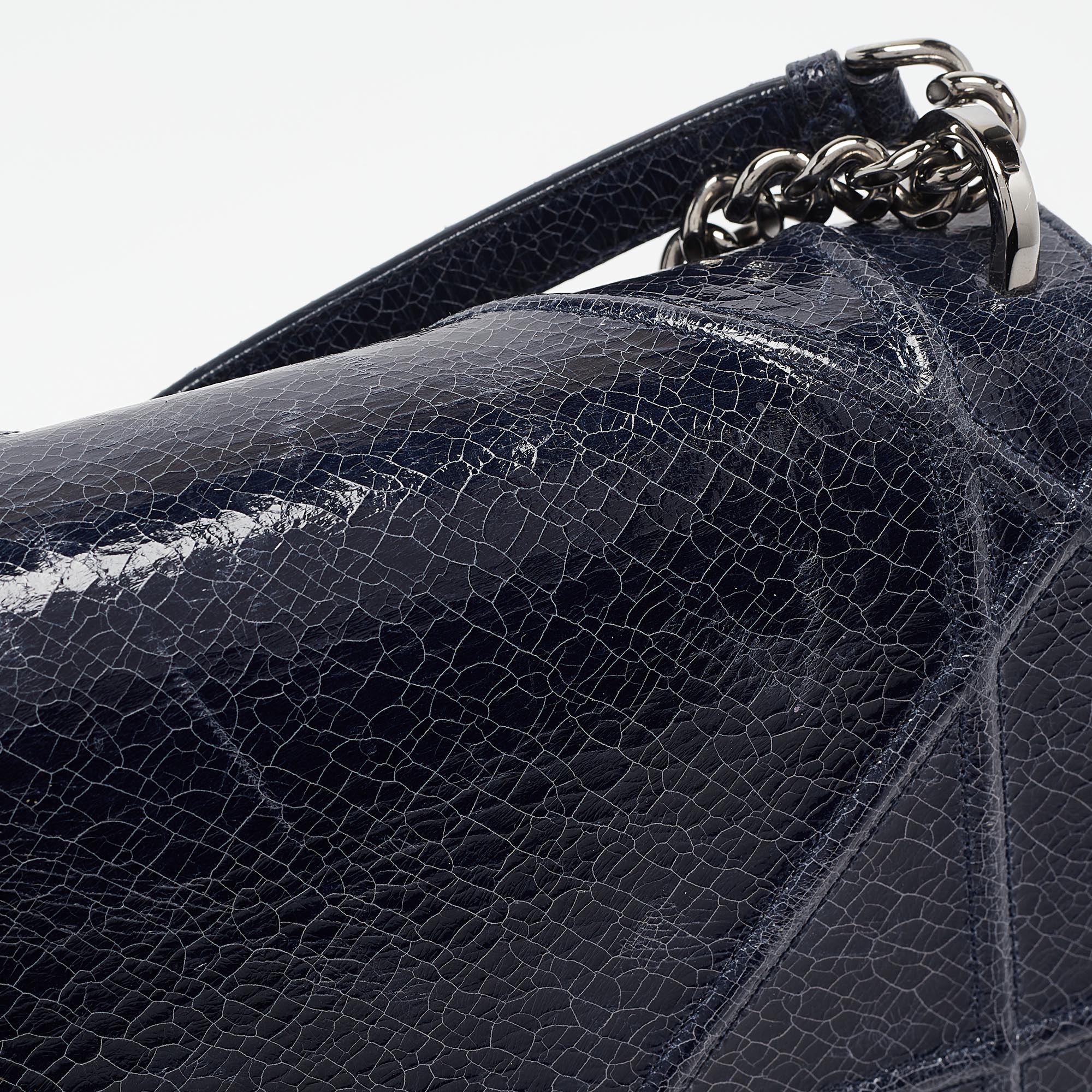 Dior Navy Blue Crinkled  Leather Medium Diorama Shoulder Bag