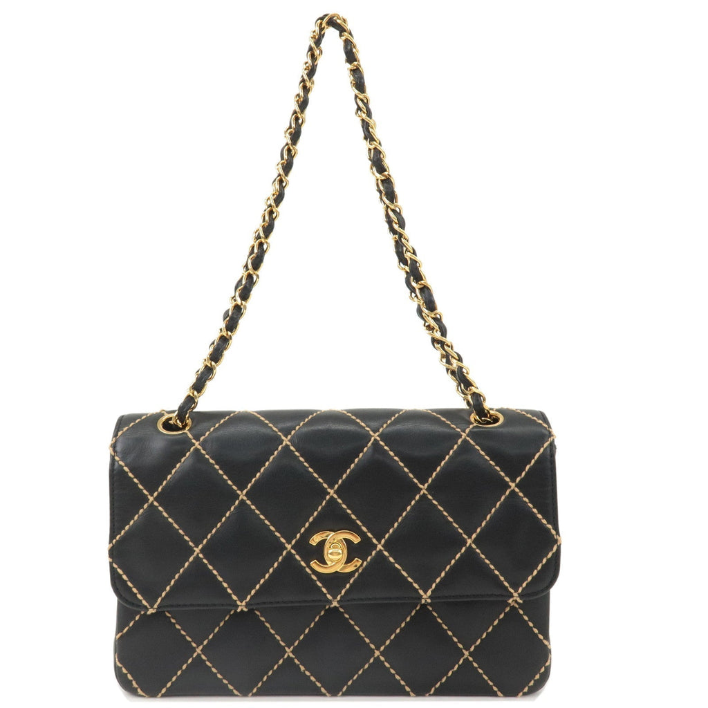 CHANEL Wild Stitch Matelasse Lamb Skin Chain Shoulder Bag A14687