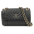 CHANEL Matelasse Lamb Skin Chevron Chain Shoulder Bag Black AS0260