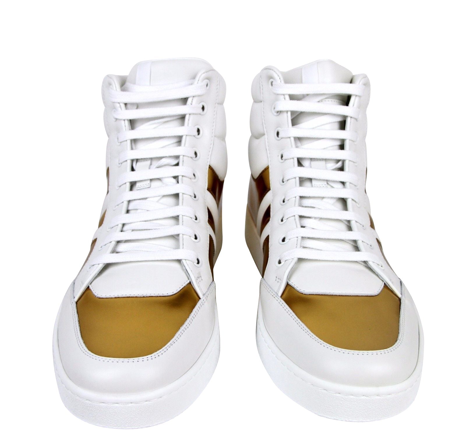 Gucci Men's High top Contrast Padded White / Gold Leather Sneaker (Pre-Owned)
