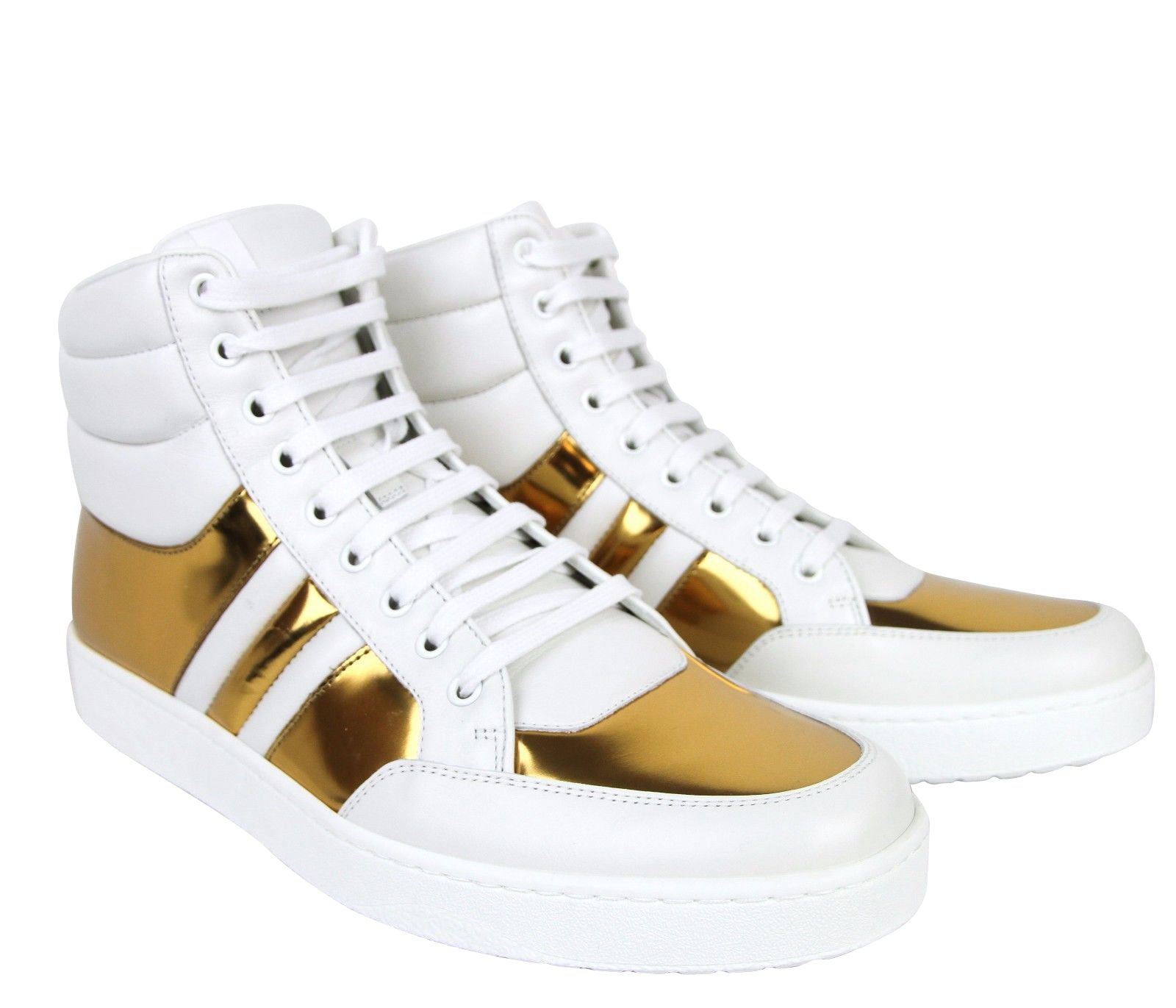 Gucci Men's High top Contrast Padded White / Gold Leather Sneaker (Pre-Owned)