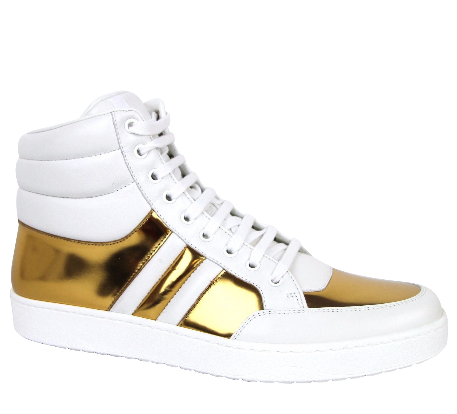 Gucci Men's High top Contrast Padded White / Gold Leather Sneaker (Pre-Owned)