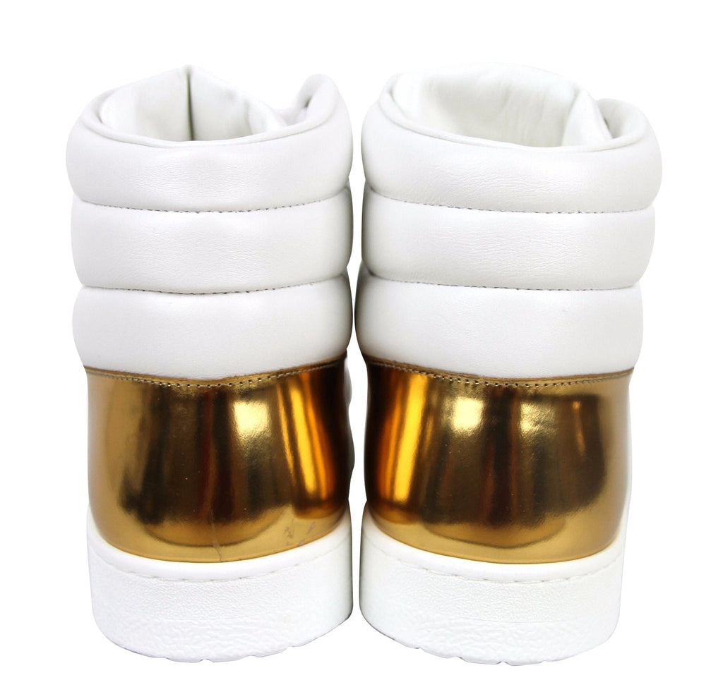Gucci Men's High top Contrast Padded White / Gold Leather Sneaker (Pre-Owned)