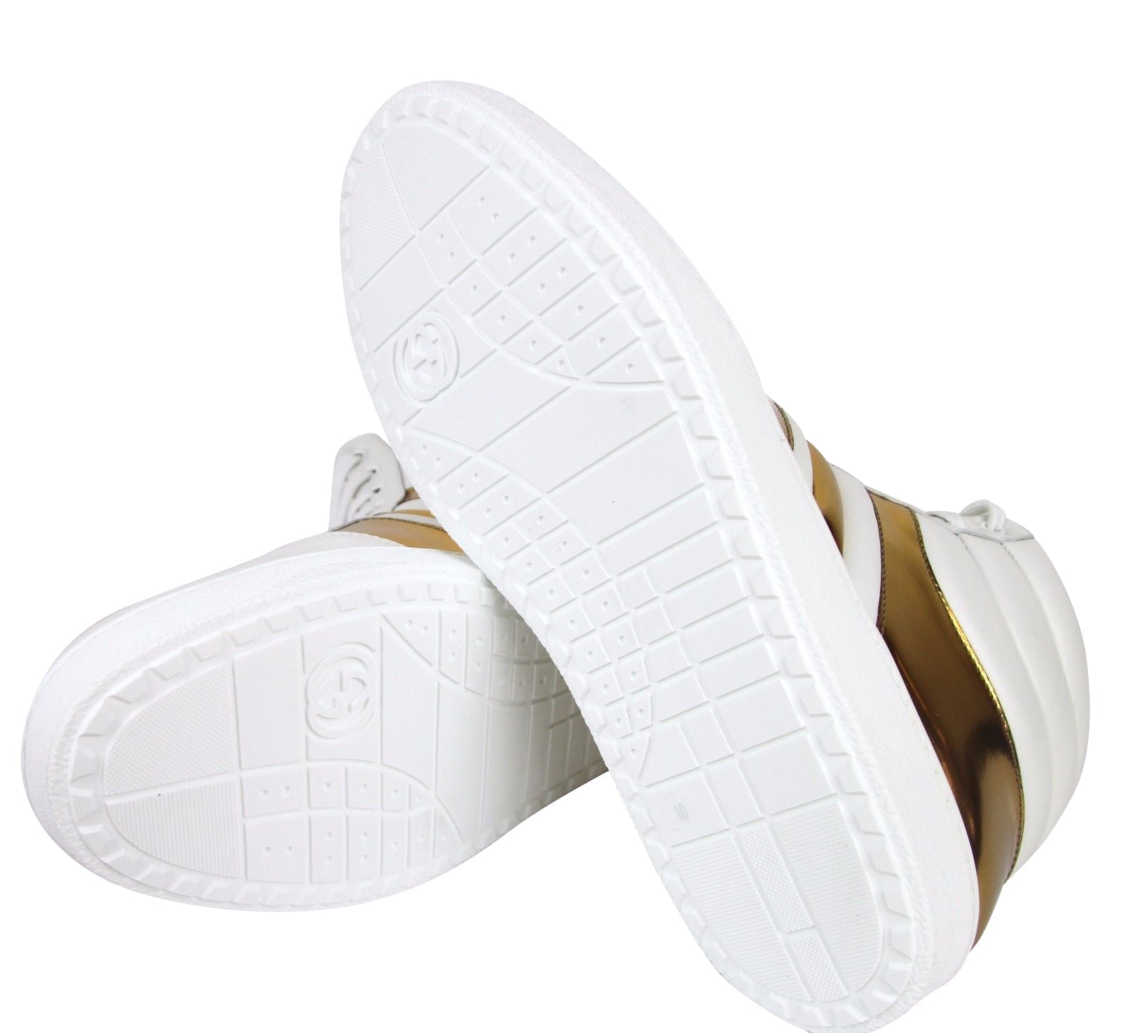 Gucci Men's High top Contrast Padded White / Gold Leather Sneaker (Pre-Owned)
