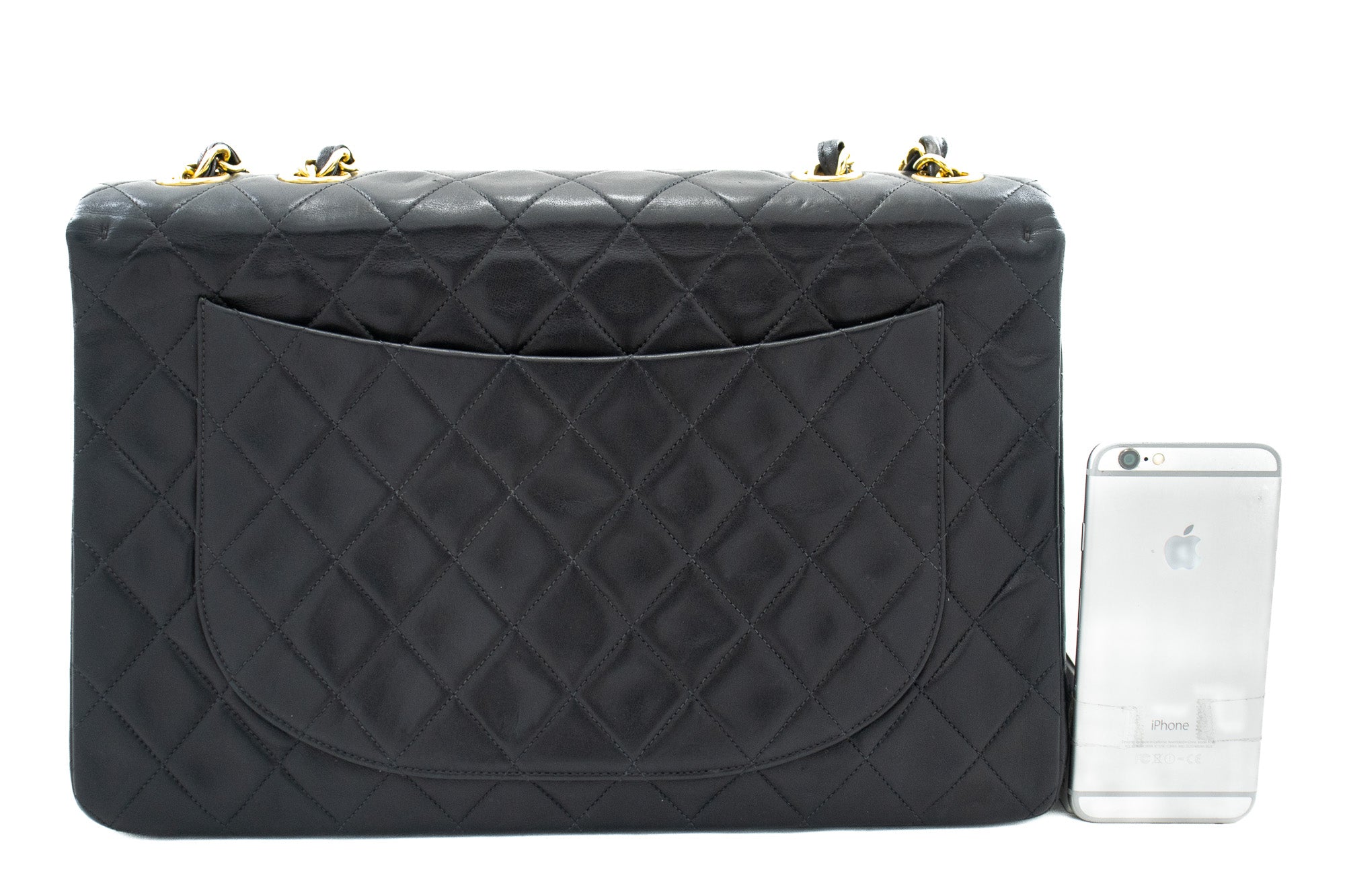 CHANEL Classic Large 13" Flap Chain Shoulder Bag Black Lambskin j71