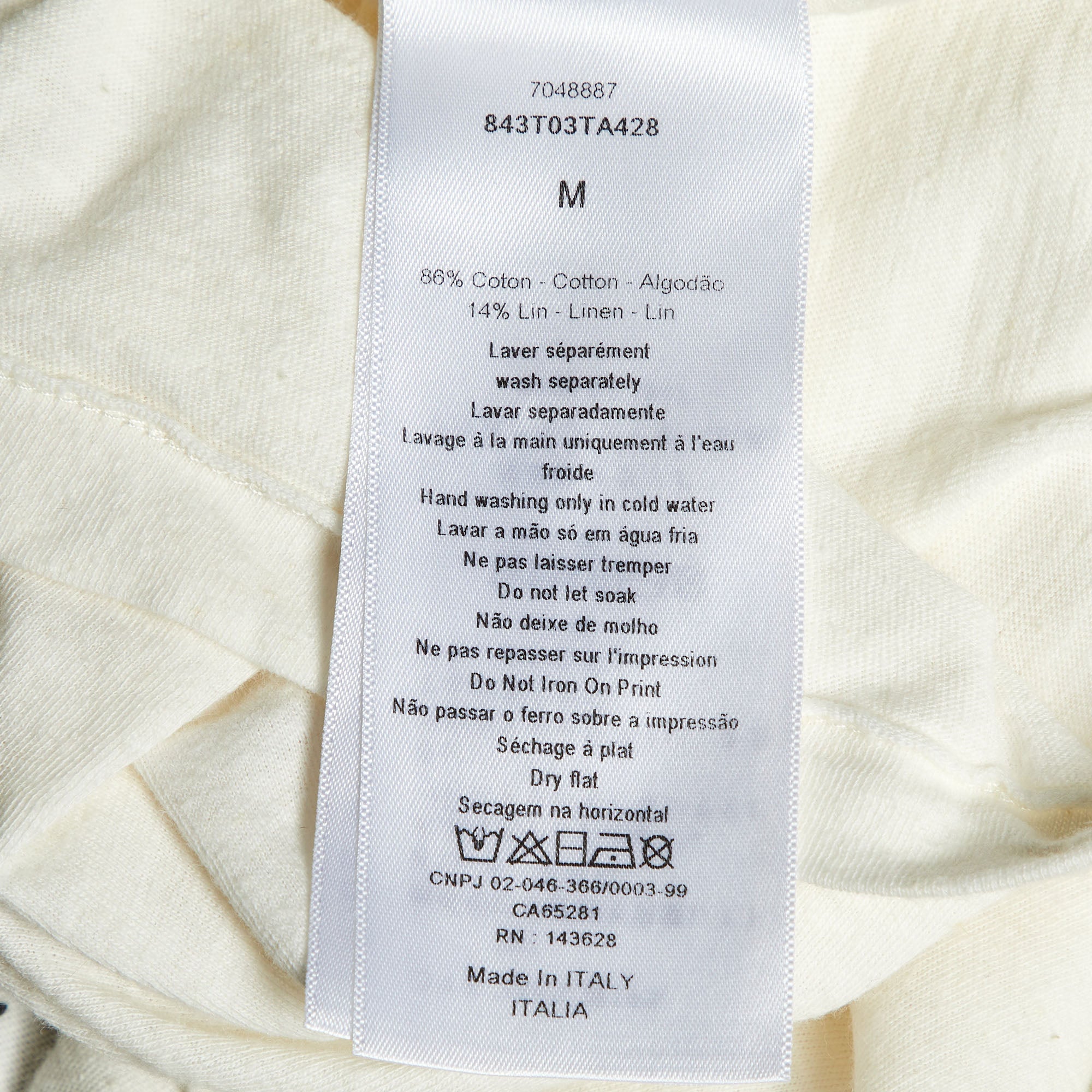 Dior Ivory Slogan Print Cotton & Linen Crew Neck T-Shirt