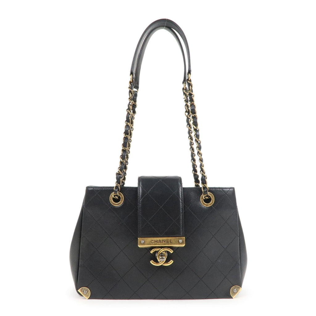 CHANEL Matelasse Lamb Skin Vintage Chain Shoulder Bag Black