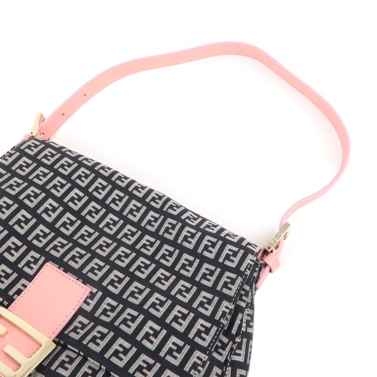 FENDI Zucchino Mamma Baguette Canvas Leather Shoulder Bag 8BR001