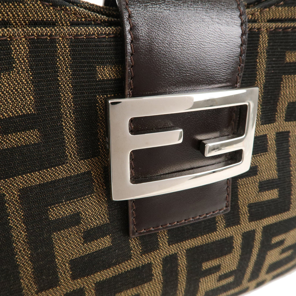 FENDI Zucca Canvas Leather Shoulder Bag Brown Black 26569