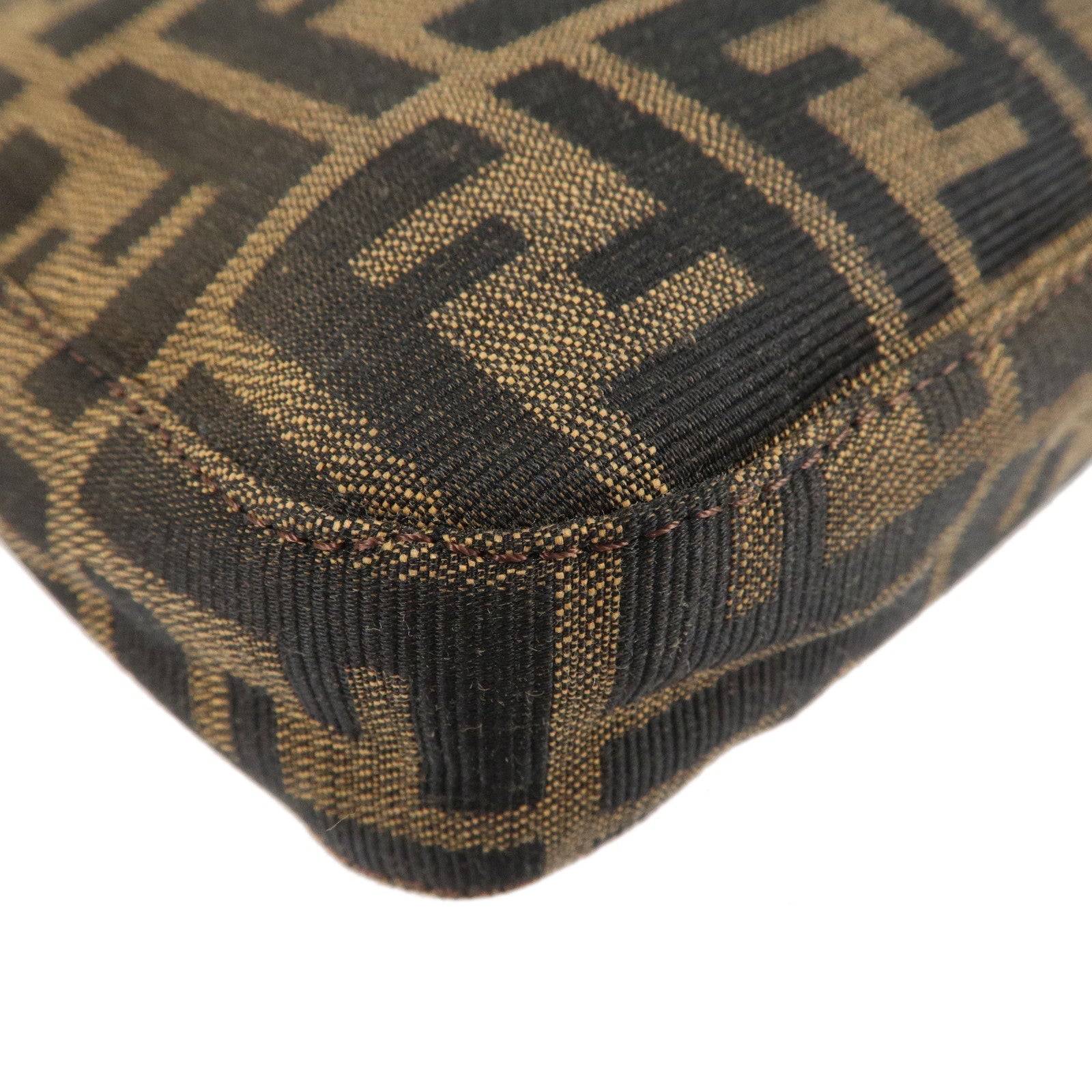 FENDI Zucca Canvas Leather Shoulder Bag Brown Black 26569