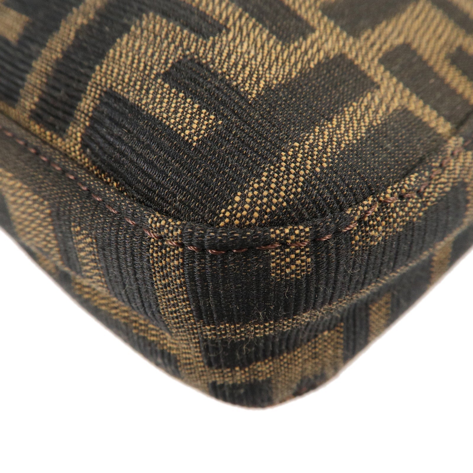 FENDI Zucca Canvas Leather Shoulder Bag Brown Black 26569