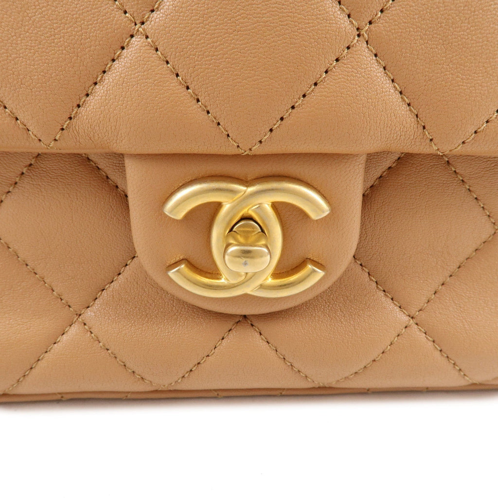CHANEL Matelasse Lamb Skin Chain Shoulder Bag Beige Gold HDW