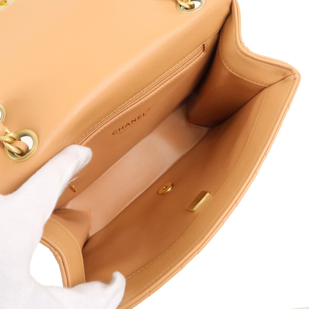 CHANEL Matelasse Lamb Skin Chain Shoulder Bag Beige Gold HDW