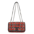 CHANEL CC Filigree Tweed Leather Shoulder Bag Red Black A93340