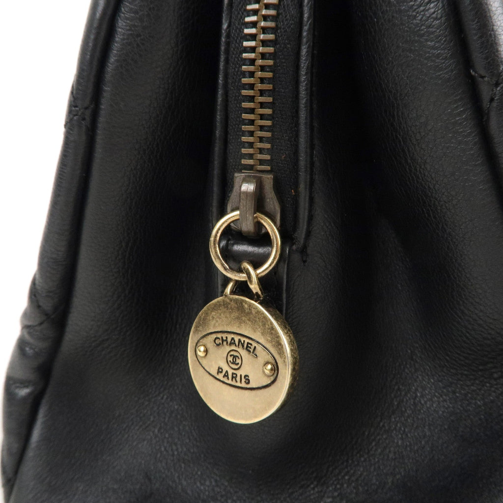 CHANEL Matelasse Lamb Skin Chain Shoulder Bag Black Bags Glimer Gold