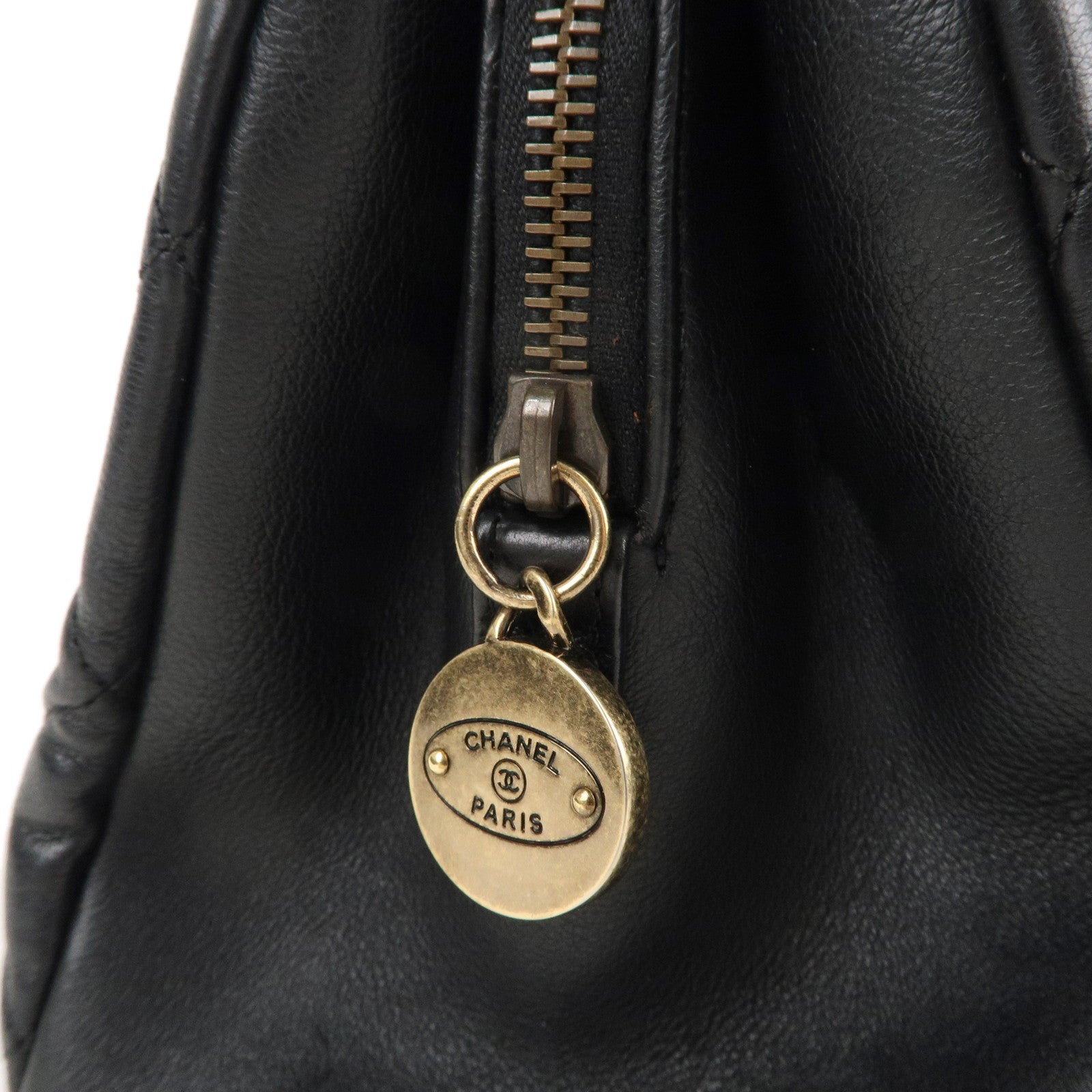 CHANEL Matelasse Lamb Skin Chain Shoulder Bag Black Bags Glimer Gold