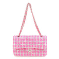 CHANEL Matelasse 25 Tweed Leather Chain W Flap Shoulder Bag Pink