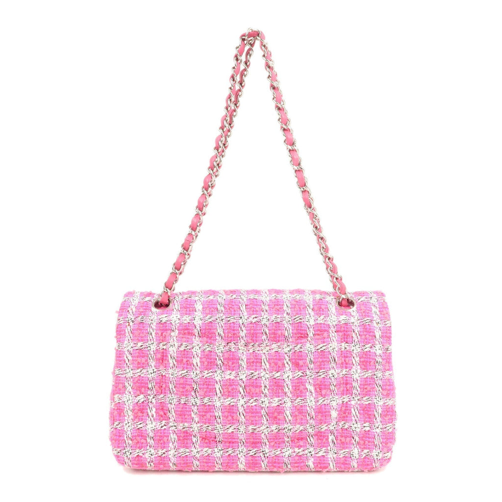 CHANEL Matelasse 25 Tweed Leather Chain W Flap Shoulder Bag Pink