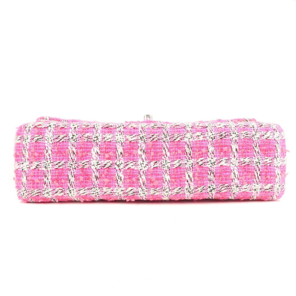 CHANEL Matelasse 25 Tweed Leather Chain W Flap Shoulder Bag Pink